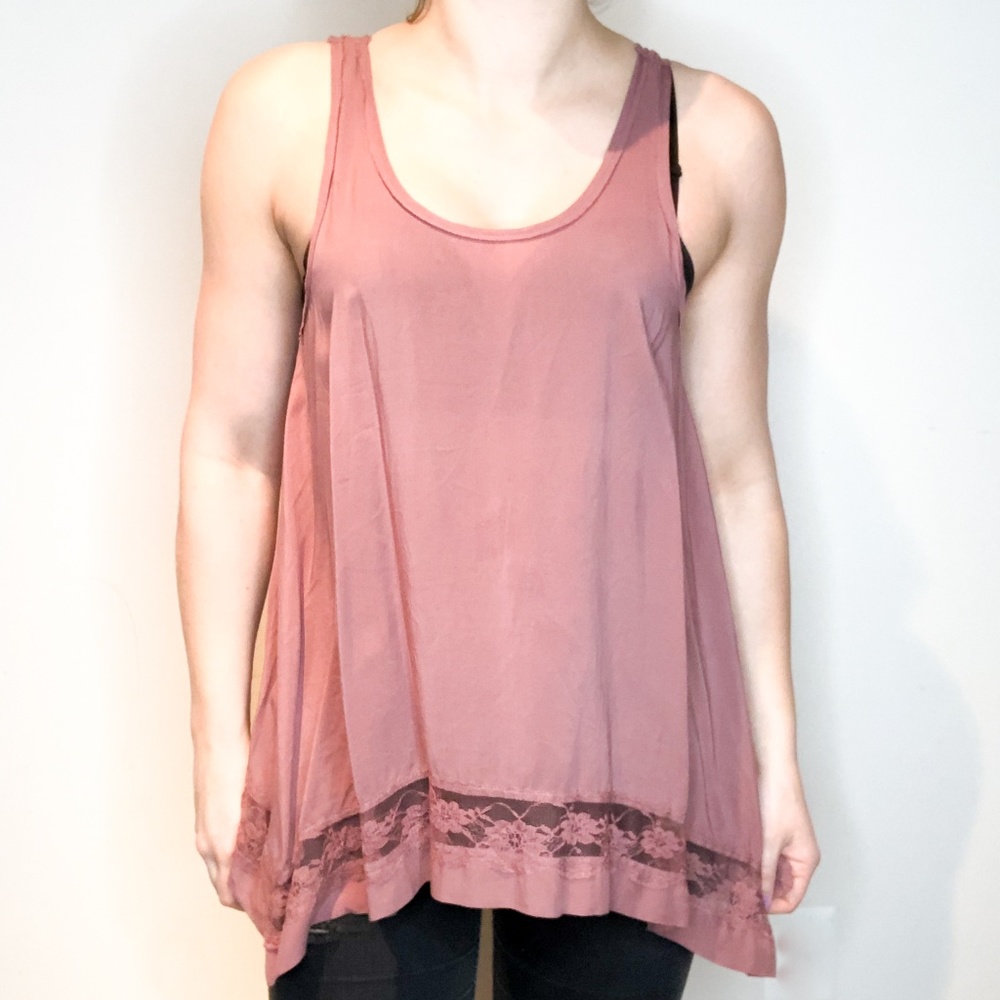 Free People Pink Hi Low Lace Top